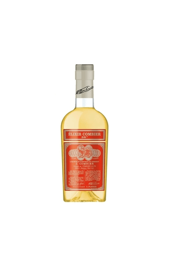 bottle of Combier Elicser, liqueur is light yellow in color